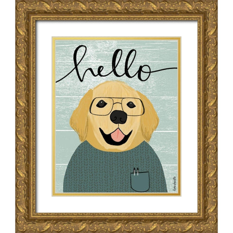 Hello Retriever Gold Ornate Wood Framed Art Print with Double Matting by Doucette, Katie