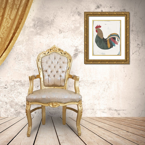 Rooster Gold Ornate Wood Framed Art Print with Double Matting by Doucette, Katie