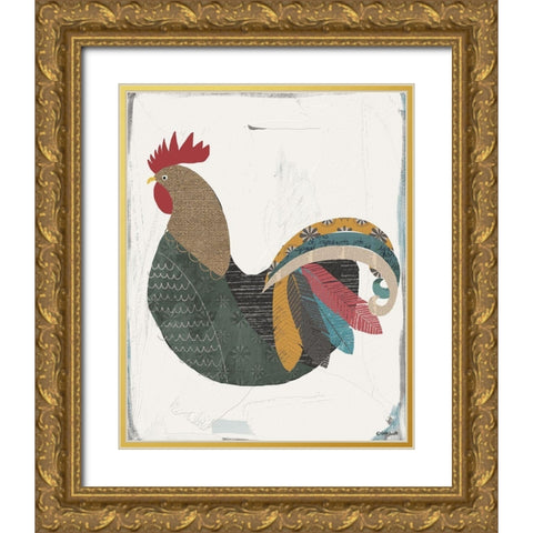 Rooster Gold Ornate Wood Framed Art Print with Double Matting by Doucette, Katie