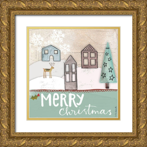 Merry Christmas Gold Ornate Wood Framed Art Print with Double Matting by Doucette, Katie