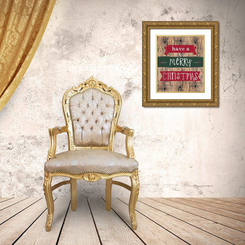 Merry Christmas Gold Ornate Wood Framed Art Print with Double Matting by Doucette, Katie