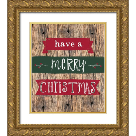 Merry Christmas Gold Ornate Wood Framed Art Print with Double Matting by Doucette, Katie
