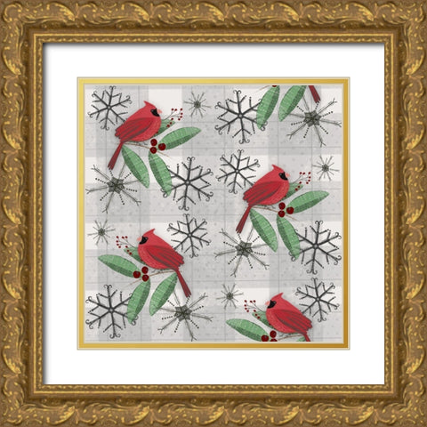 Cardinal Pattern Gold Ornate Wood Framed Art Print with Double Matting by Doucette, Katie