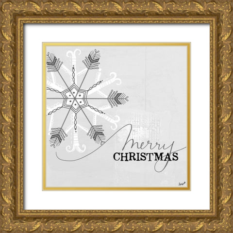 Merry Christmas Gold Ornate Wood Framed Art Print with Double Matting by Doucette, Katie