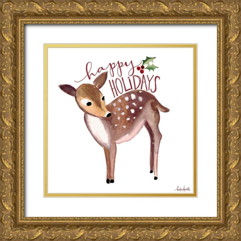 Happy Holidays Deer Gold Ornate Wood Framed Art Print with Double Matting by Doucette, Katie