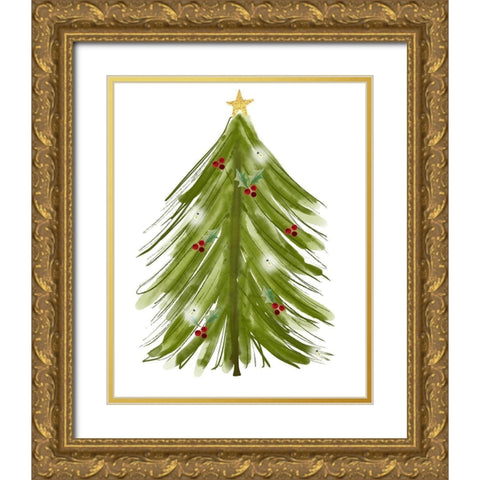Christmas Tree Pattern Gold Ornate Wood Framed Art Print with Double Matting by Doucette, Katie