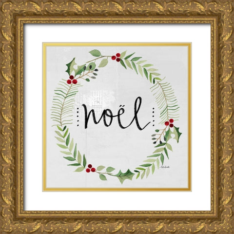 Noel Wreath Gold Ornate Wood Framed Art Print with Double Matting by Doucette, Katie