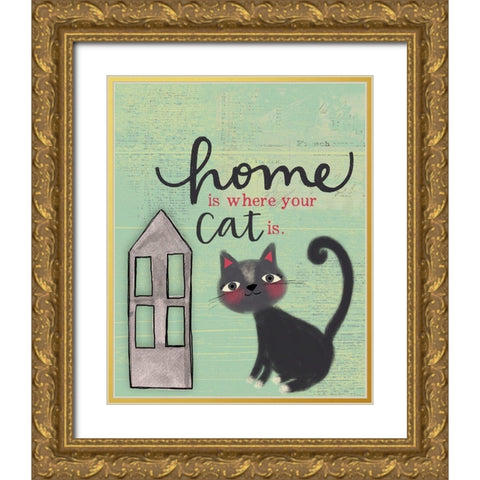 Home Cat Gold Ornate Wood Framed Art Print with Double Matting by Doucette, Katie