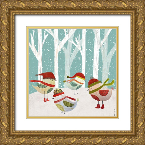 Christmas Birds Gold Ornate Wood Framed Art Print with Double Matting by Doucette, Katie