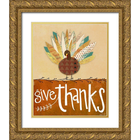 Give Thanks Gold Ornate Wood Framed Art Print with Double Matting by Doucette, Katie