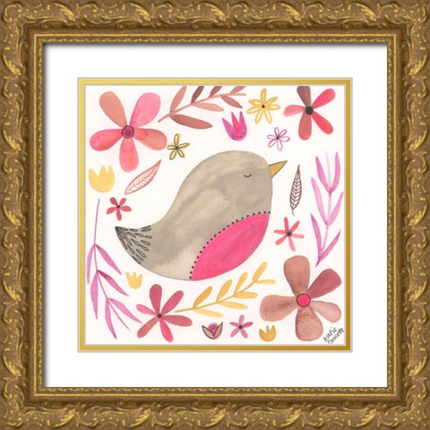 Pink bird Gold Ornate Wood Framed Art Print with Double Matting by Doucette, Katie