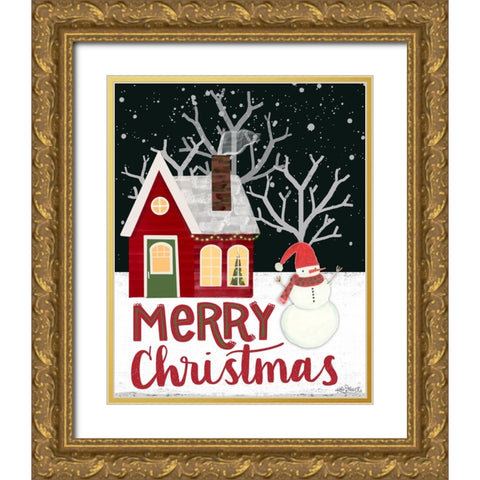 Merry Christmas Gold Ornate Wood Framed Art Print with Double Matting by Doucette, Katie