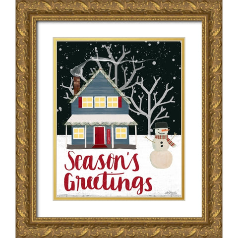 Seasons Greetings Gold Ornate Wood Framed Art Print with Double Matting by Doucette, Katie