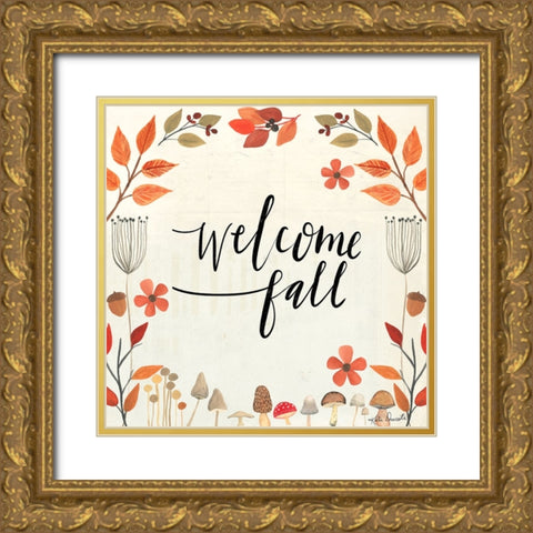 Welcome Fall Gold Ornate Wood Framed Art Print with Double Matting by Doucette, Katie