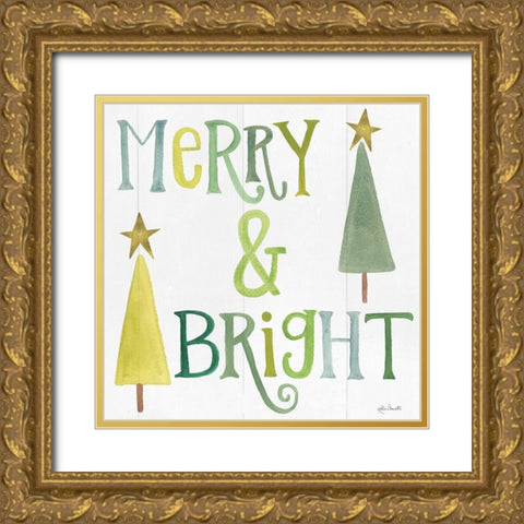 Merry and Bright Gold Ornate Wood Framed Art Print with Double Matting by Doucette, Katie