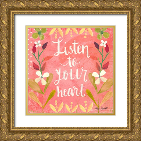 Listen to Your Heart Gold Ornate Wood Framed Art Print with Double Matting by Doucette, Katie