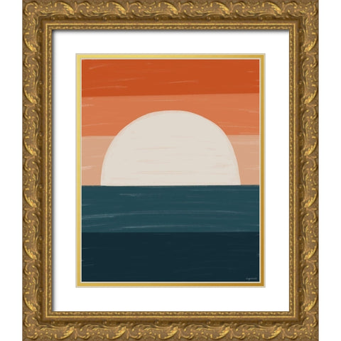 Teal Orange Sunset Gold Ornate Wood Framed Art Print with Double Matting by Brown, Kyra