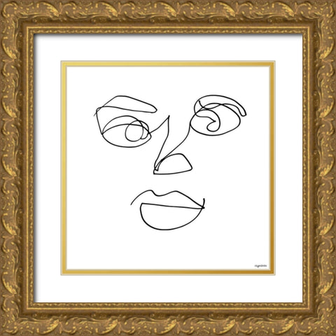 Line Face Gold Ornate Wood Framed Art Print with Double Matting by Brown, Kyra