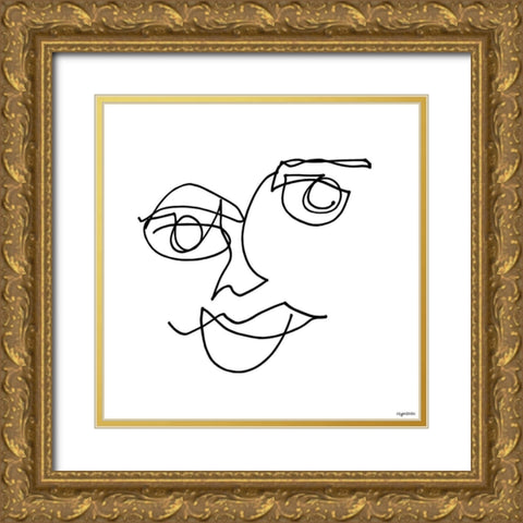 Line Face II Gold Ornate Wood Framed Art Print with Double Matting by Brown, Kyra