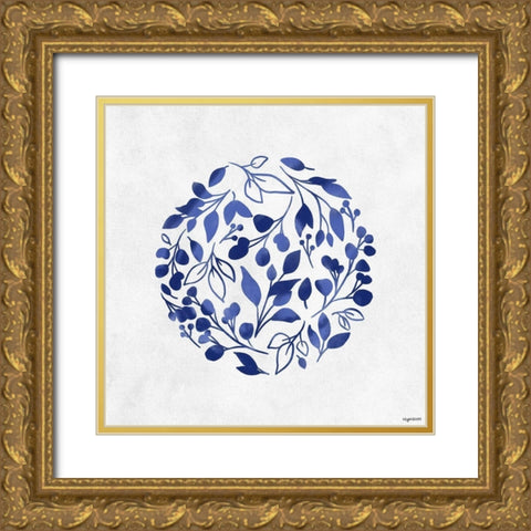 Blue Floral Gold Ornate Wood Framed Art Print with Double Matting by Brown, Kyra