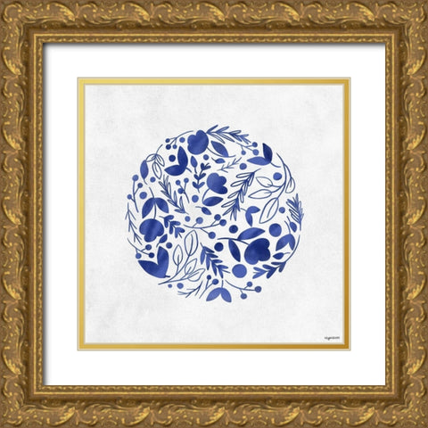 Blue Floral II Gold Ornate Wood Framed Art Print with Double Matting by Brown, Kyra