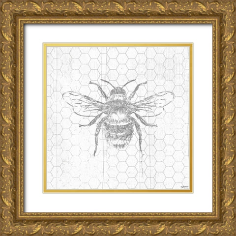 Grey Bee Gold Ornate Wood Framed Art Print with Double Matting by Brown, Kyra