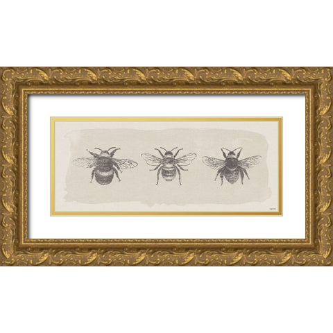 Three Bees Gold Ornate Wood Framed Art Print with Double Matting by Brown, Kyra