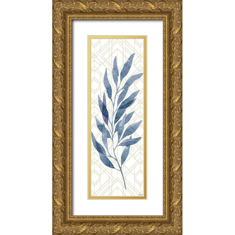 Blue Leaves II Gold Ornate Wood Framed Art Print with Double Matting by Brown, Kyra