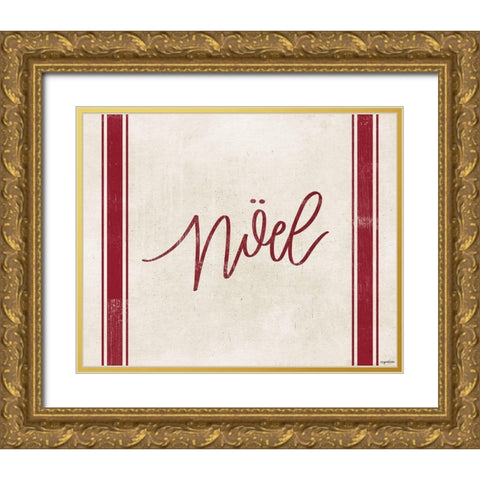 Noel Stripes Gold Ornate Wood Framed Art Print with Double Matting by Brown, Kyra