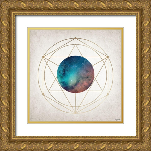 Geo Planet Gold Ornate Wood Framed Art Print with Double Matting by Brown, Kyra