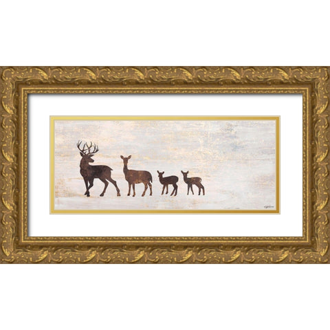 Deer Family Gold Ornate Wood Framed Art Print with Double Matting by Brown, Kyra