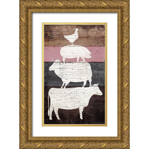 Barn Animals Gold Ornate Wood Framed Art Print with Double Matting by Brown, Kyra
