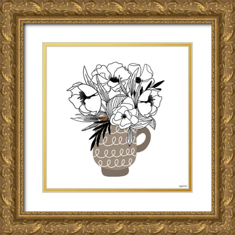 Gray Flower Mug Gold Ornate Wood Framed Art Print with Double Matting by Brown, Kyra