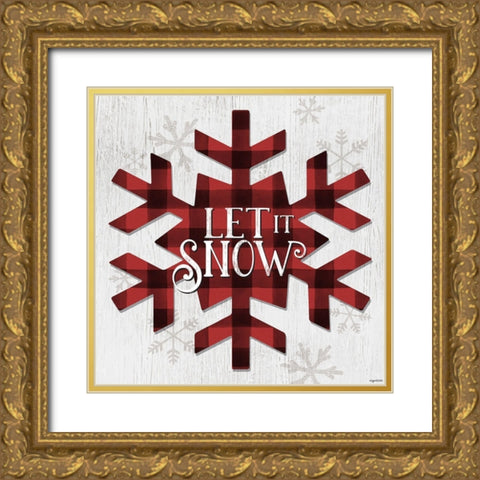 Let It Snow Flake Gold Ornate Wood Framed Art Print with Double Matting by Brown, Kyra