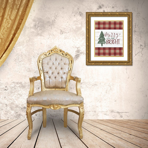 Merry and Bright Gold Ornate Wood Framed Art Print with Double Matting by Brown, Kyra
