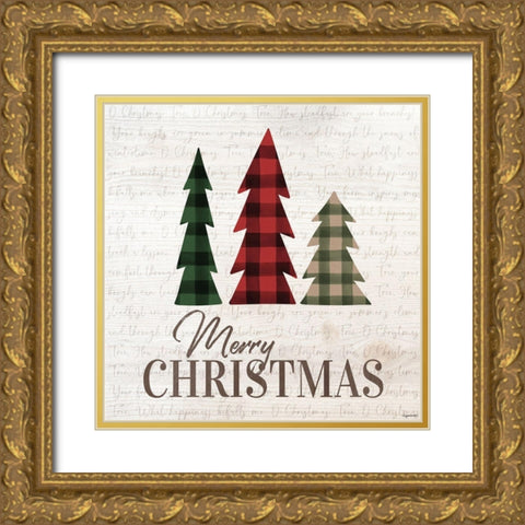 Merry Christmas Trees Gold Ornate Wood Framed Art Print with Double Matting by Brown, Kyra