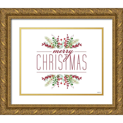 Merry Christmas Gold Ornate Wood Framed Art Print with Double Matting by Brown, Kyra