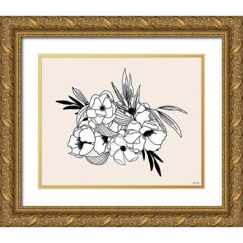BW Flowers Gold Ornate Wood Framed Art Print with Double Matting by Brown, Kyra