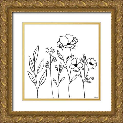 BW Flowers V  Gold Ornate Wood Framed Art Print with Double Matting by Brown, Kyra