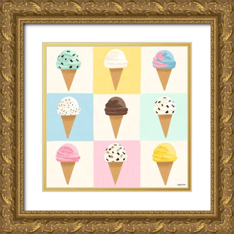 Ice Cream Grid Gold Ornate Wood Framed Art Print with Double Matting by Brown, Kyra