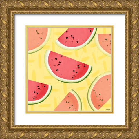 Watermelon Gold Ornate Wood Framed Art Print with Double Matting by Brown, Kyra