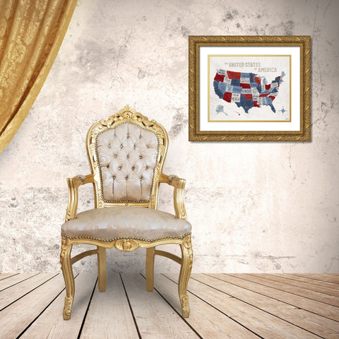 Patchwork USA  Gold Ornate Wood Framed Art Print with Double Matting by Brown, Kyra