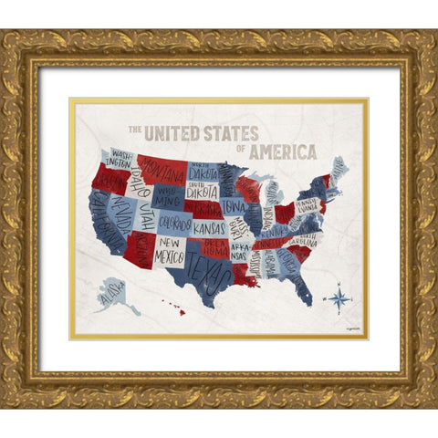 Patchwork USA  Gold Ornate Wood Framed Art Print with Double Matting by Brown, Kyra