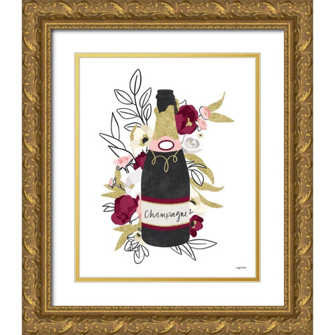Champagne Floral Gold Ornate Wood Framed Art Print with Double Matting by Brown, Kyra