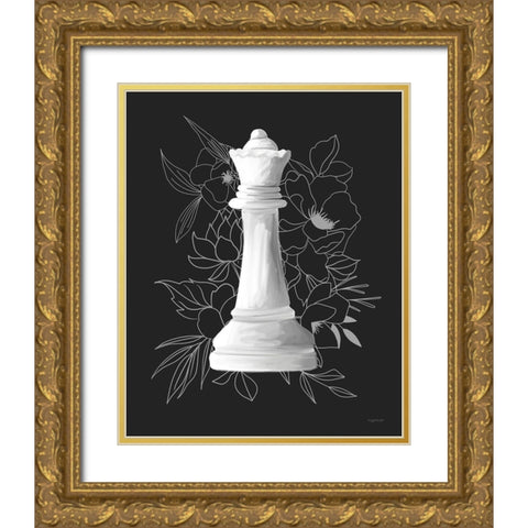 White Queen Floral Gold Ornate Wood Framed Art Print with Double Matting by Brown, Kyra