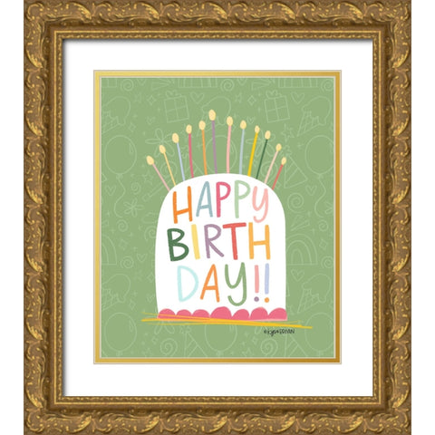 Birthday Cake Gold Ornate Wood Framed Art Print with Double Matting by Brown, Kyra
