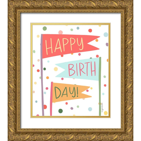 Happy Birthday Gold Ornate Wood Framed Art Print with Double Matting by Brown, Kyra
