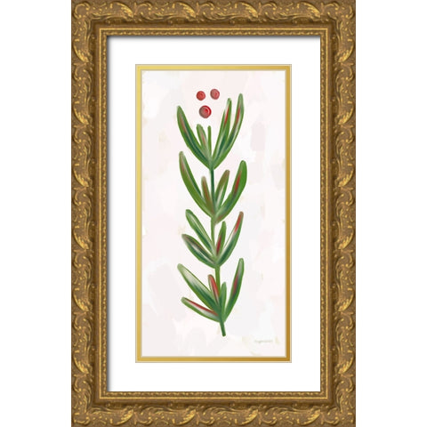 Christmas Berries Gold Ornate Wood Framed Art Print with Double Matting by Brown, Kyra