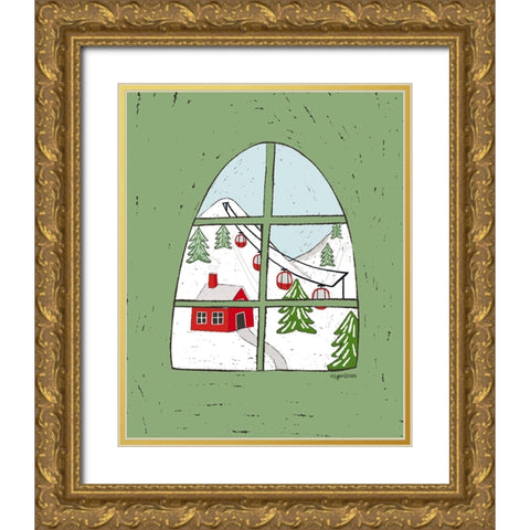 Winter Village Gold Ornate Wood Framed Art Print with Double Matting by Brown, Kyra