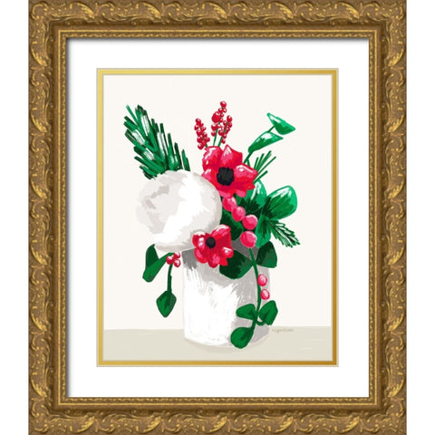 Christmas Floral Gold Ornate Wood Framed Art Print with Double Matting by Brown, Kyra
